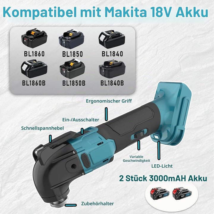 Akku Multifunktionswerkzeug Ersatz für Makita Multifunktionswerkzeug 18v, 4°Oszillationswinkel &amp; 6-G