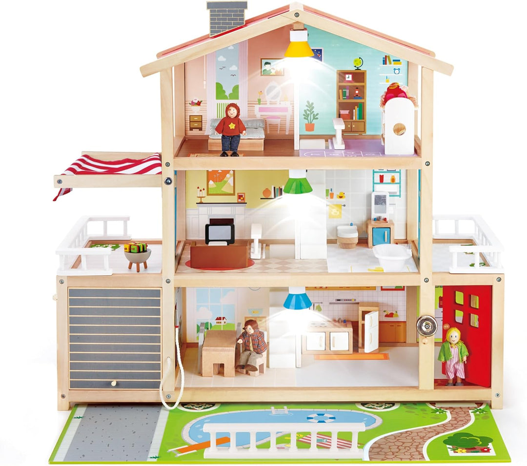 Puppen-Villa von Hape| Preisgekröntes Puppenhaus mit 10 Zimmern aus Holz ab 3 Jahren Puppen-Villa mi