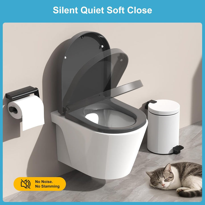 YEAUPE PRO WC Sitz D Form [KURZ], Grau | Toilettendeckel mit Absenkautomatik | Klodeckel, Klobrille