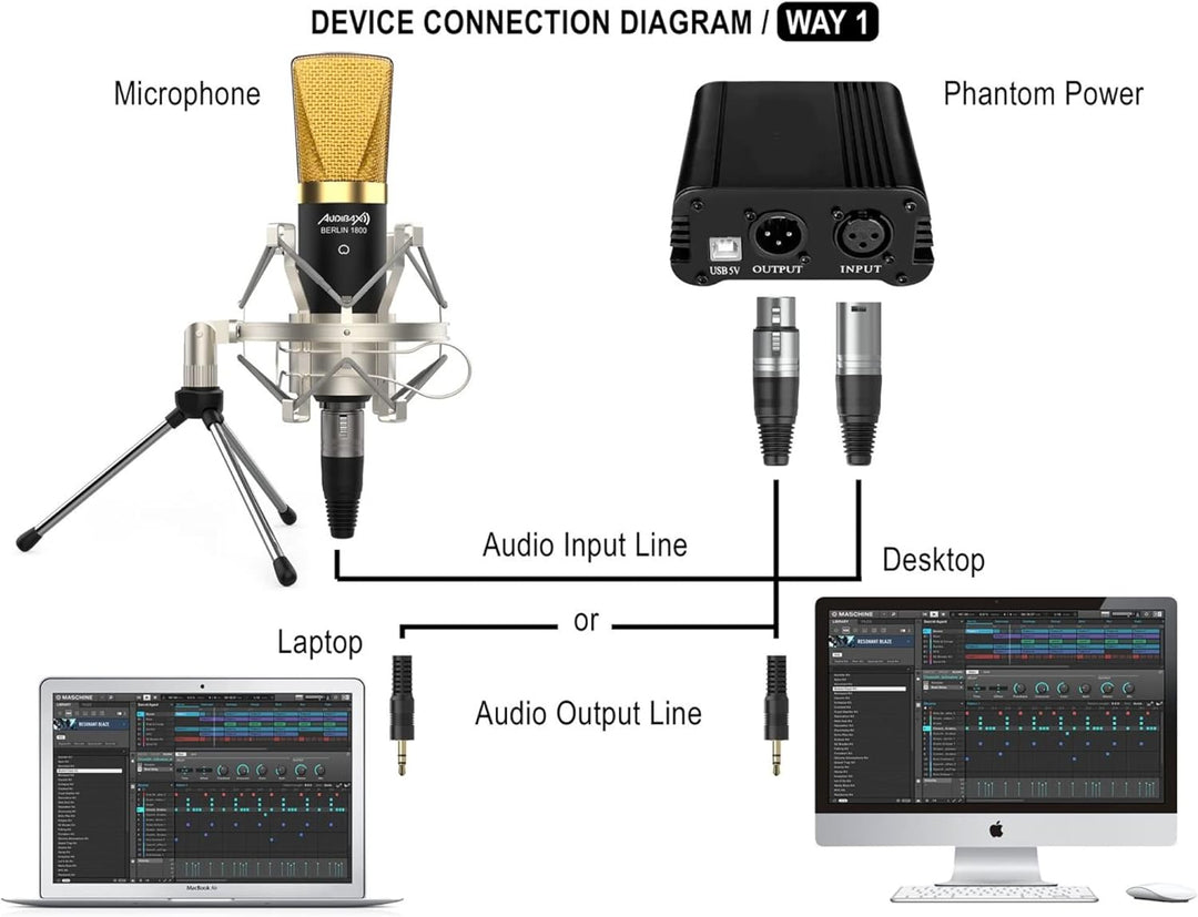 Audibax Berlin 1800 Gold Pack Micrófono Studio Gran Diafragma