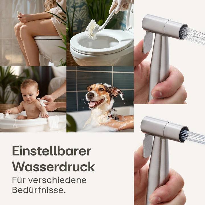 Praknu Bidet Set mit Handbrause, Schlauch & Halter Edelstahl Rostfrei - Inkl. 2 Dichtungen - 𝗘𝗶𝗻𝗳𝗮𝗰𝗵