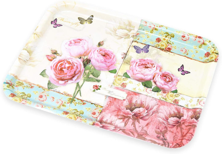 Lashuma Dekotablett eckig, Motiv: England Rosen, Modernes Tassentablett 45x31 cm, Grosses Geschirrta