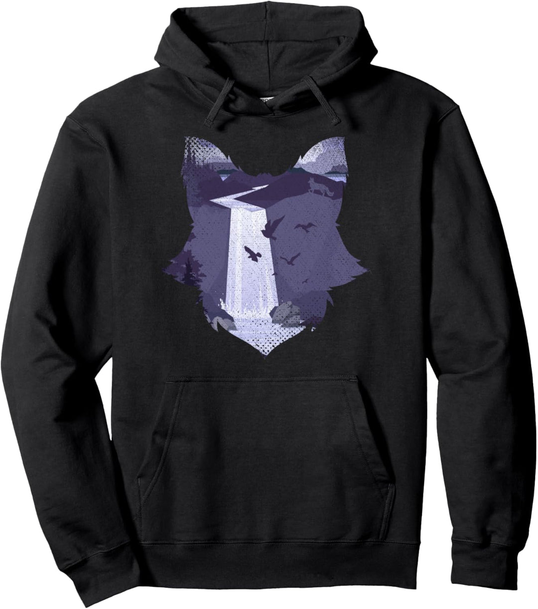 Wasserfall Natur Tier des Waldes Vogelschwarm Fuchs Pullover Hoodie