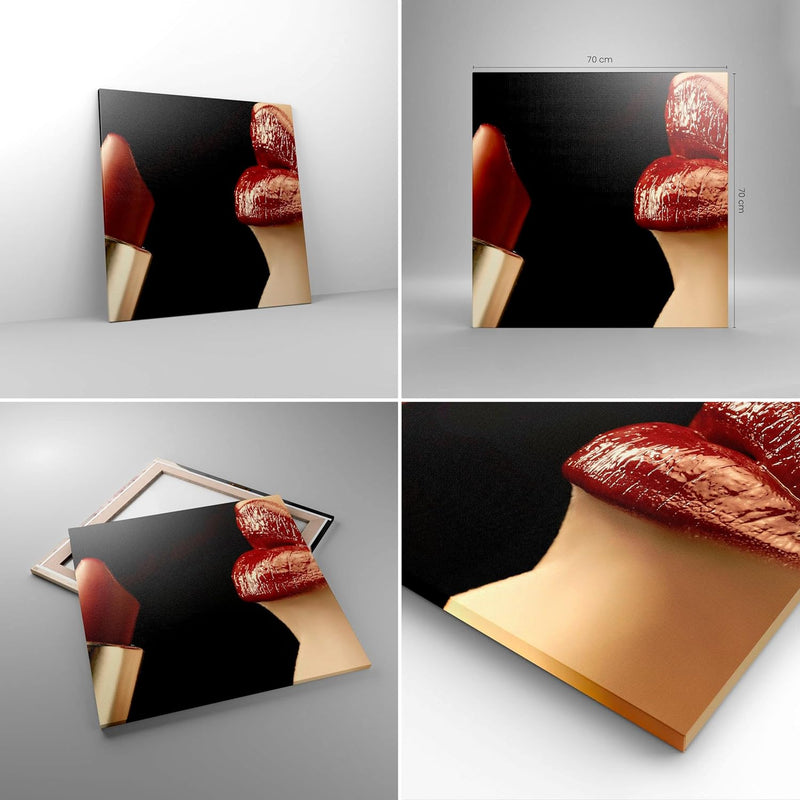 Bilder auf Leinwand 70x70cm Leinwandbild Frau rote Lippen Lippenstift Gesicht Gross Wanddeko Bild Sc