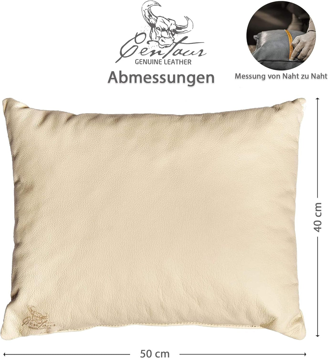 Centaur - Deko Lederkissen 50 x 40 cm für Sofa oder Schlafzimmer Champagner/beige - Echt Leder Kisse