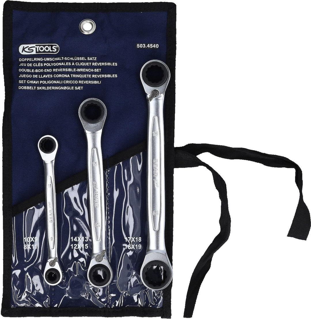 KS Tools 503.4540 4 in 1 GEARplus umschaltbar Doppel-Ratschenringschlüssel-Satz, 3-tlg