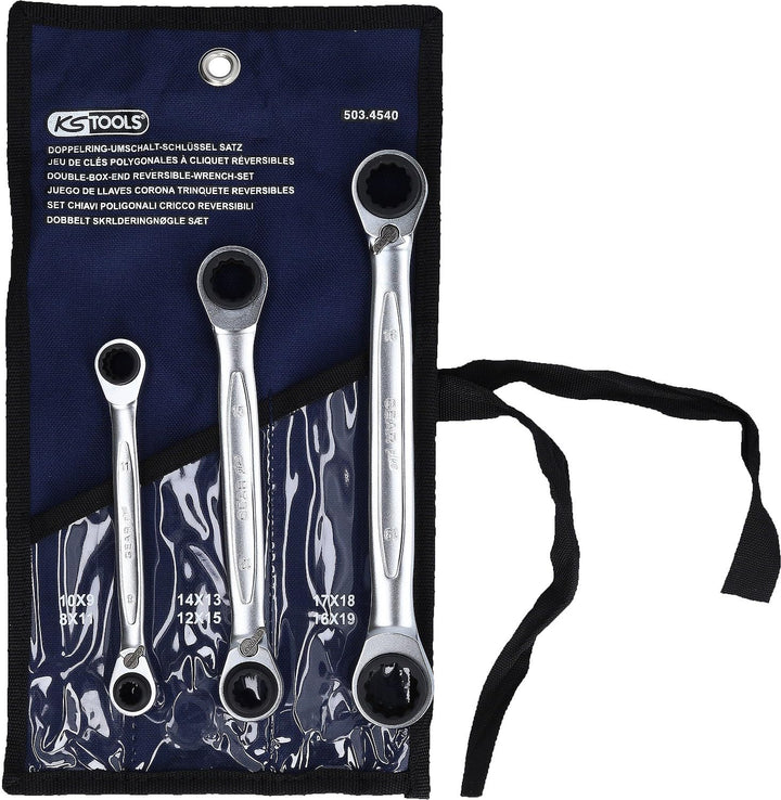 KS Tools 503.4540 4 in 1 GEARplus umschaltbar Doppel-Ratschenringschlüssel-Satz, 3-tlg