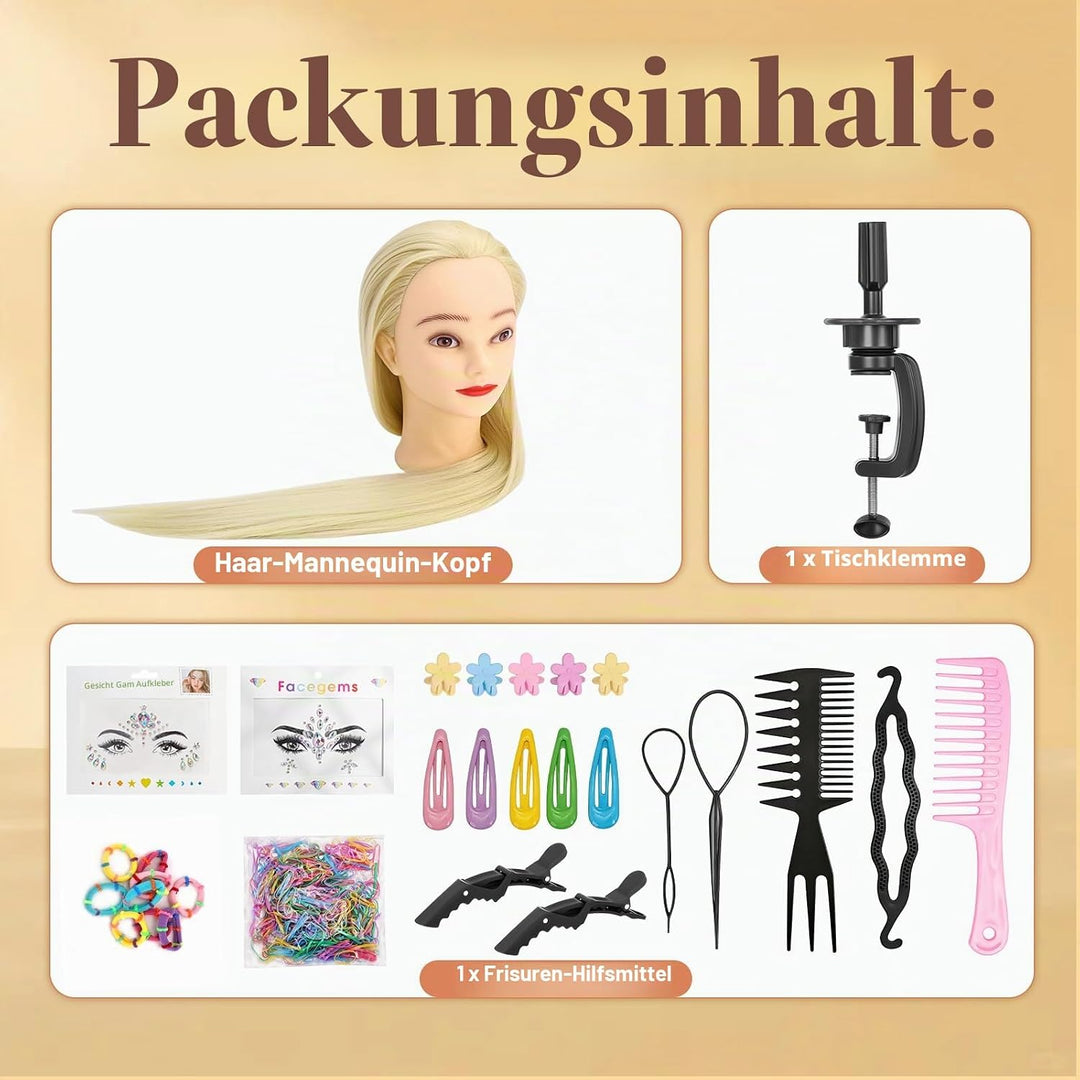 Yofuly 28-29Zoll / 71–74cm Frisierkopf mit Ohrlöchern, 100% Synthetikfaser-Haar Styling Kopf, Frisie