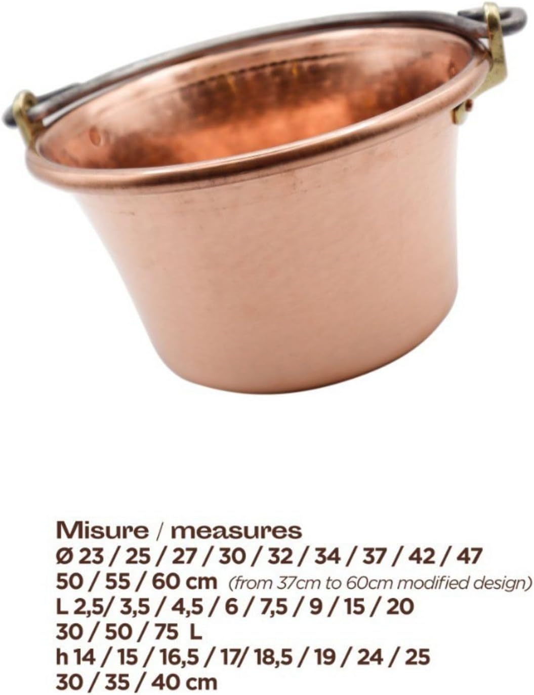 CREARTISTIC 100% Made in Italy – Kupferkessel für Polenta, Marmelade-37cm Durchmesser - Gewölbter Gr