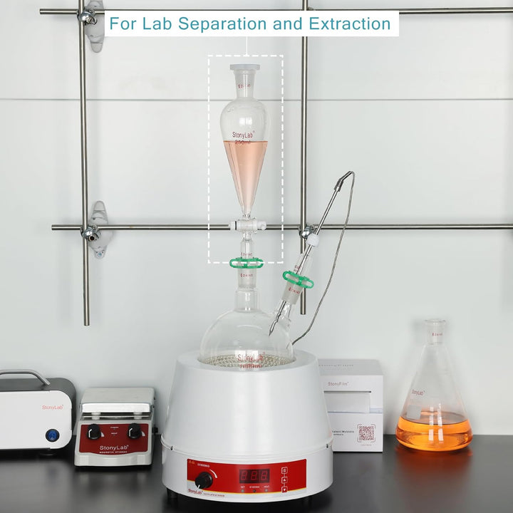 stonylab Scheidetrichter Glas, 60 ml Separatorentrichter mit PTFE-Absperrhahn Konischer Birnenförmig