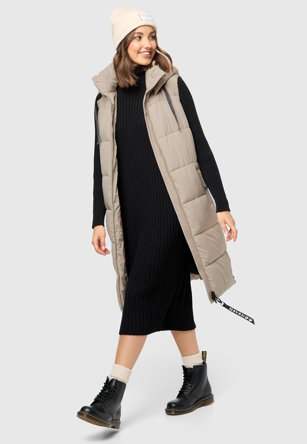 Navahoo Damen ärmellose Lange Outdoorweste warme Winterjacke Schnuffelchen XS-3XL S Taupe, S Taupe