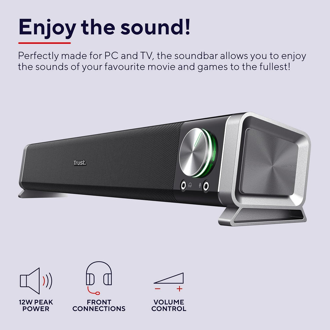 Trust Asto Soundbar 12 W Spitzenleistung (6 W RMS), PC Lautsprecher, USB Betrieb, 3,5 mm AUX Anschlu