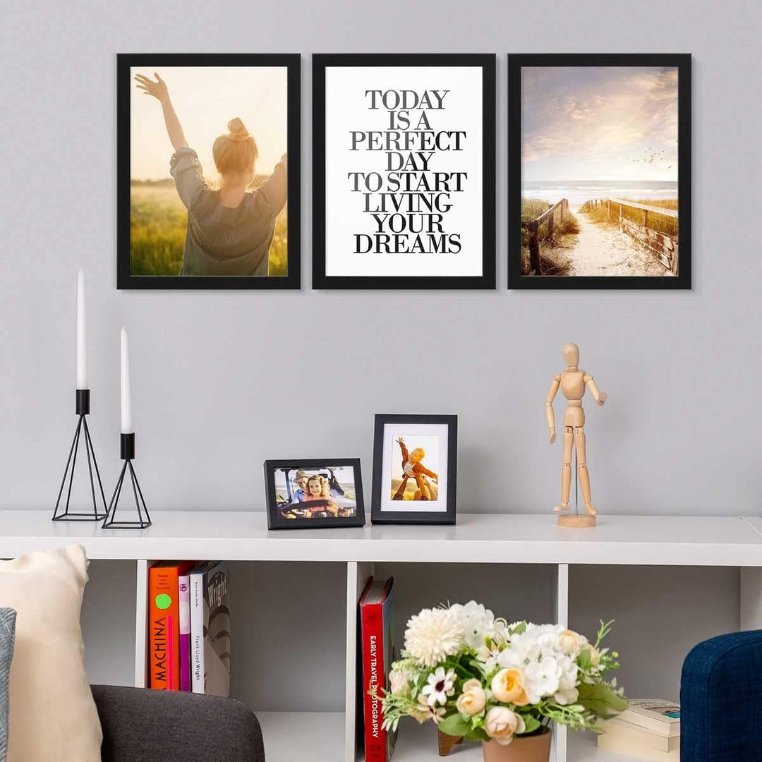 PHOTOLINI Bilderrahmen 30x40 Schwarz Holz MDF, 3er Set breite Rahmen 30x40 Schwarz mit Acrylglas, pi