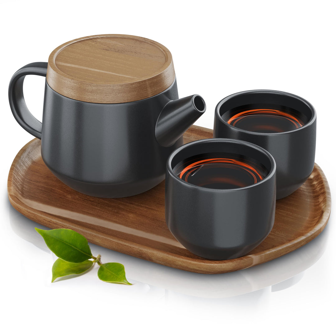 Arendo - Teeservice Set, Keramik Teekannen Set, Teekanne Porzellan, Japanische Teekanne mit Teesieb