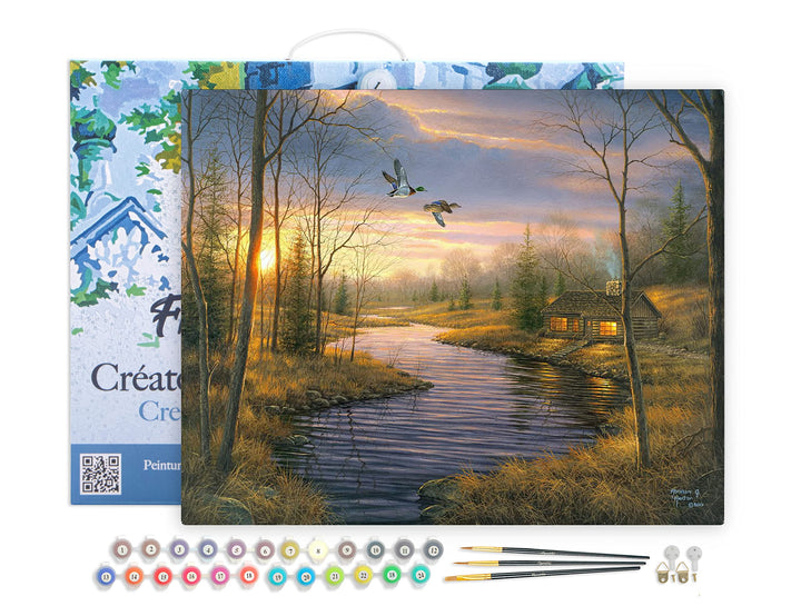 Figured'Art Malen Nach Zahlen Erwachsene Mit Rahmen Landhaus in der Abenddämmerung - Paint by Number