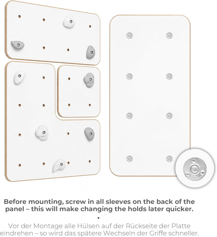 MAMOI® Indoor-Kletterwand mit Griffen, Moderne Kletterwand für das Zimmer, weisse Holzwerkstoffplatt