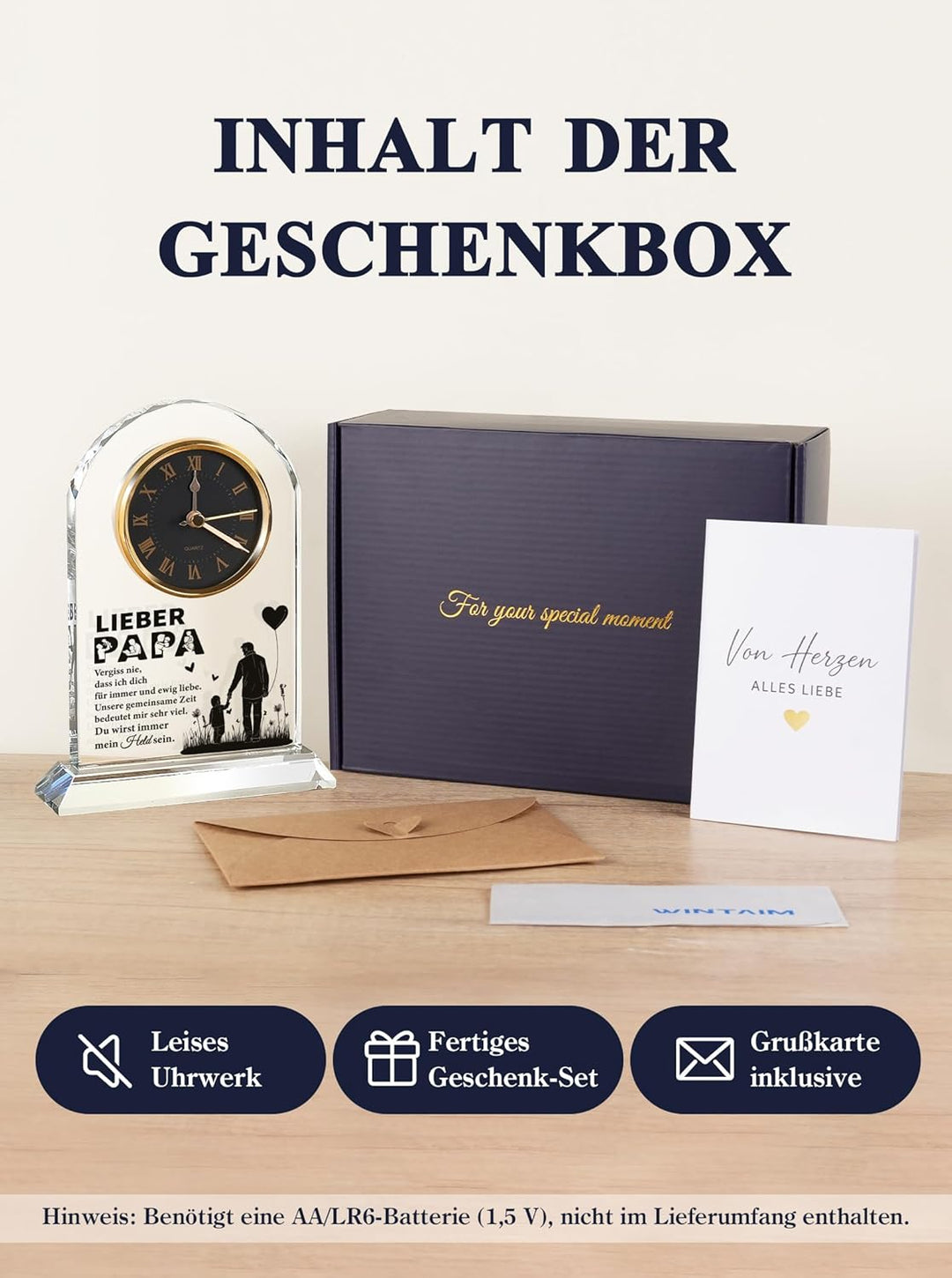Vatertagsgeschenk für Papa, Elegante Tischuhr aus Glas Geschenke für Papa zum Weihnachten, Valentins