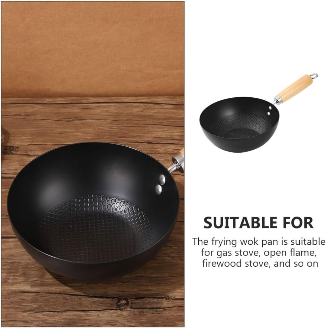 Sewroro Antihaft Bratpfanne Gusseisen 20cm Kleiner Wok ohne Beschichtung Hitzebeständiger Griff für