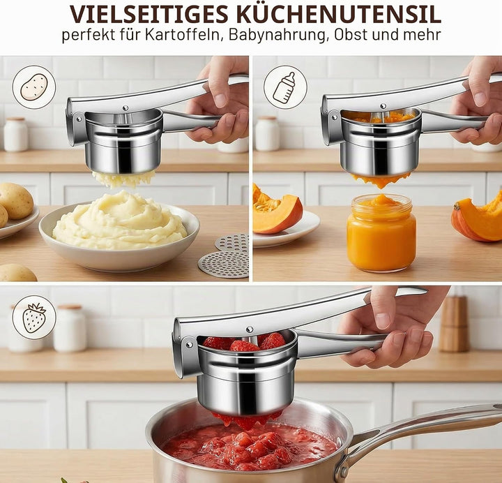 kartoffelpresse Edelstahl, Spätzlepresse, Spaghettieispresse, mit 3 Austauschbare Sieb, Spagettieis