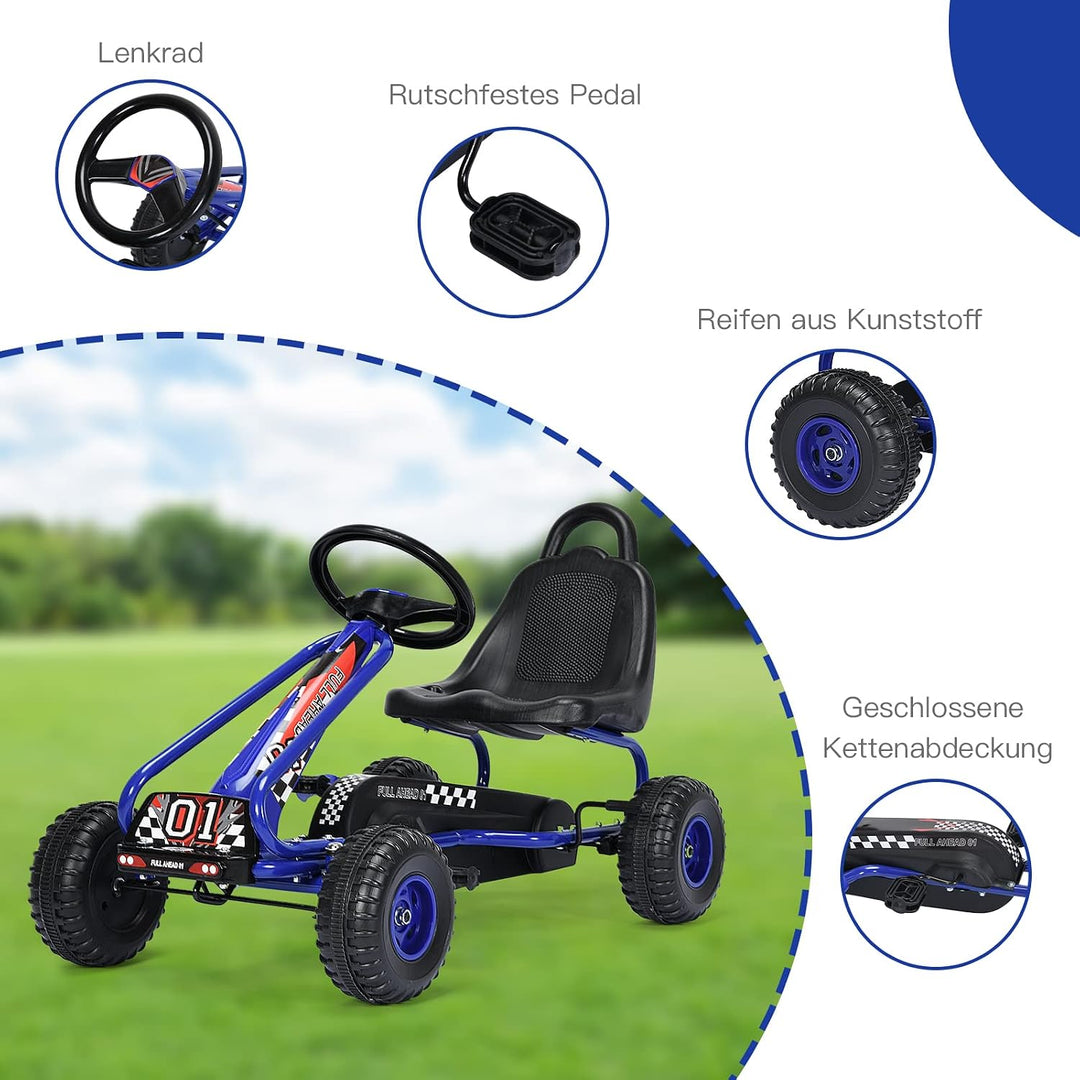 RELAX4LIFE Kinder Gokart mit Handbremse &amp; verstellbarem Sitz, Tretauto mit Pedalen, Tretfahrzeug bis