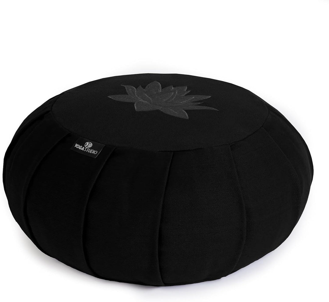 Yoga Studio YS/Zafu/Med/Cush/Black/Lot Meditationskissen, plissiert, rund, Buchweizen, Lotusblatt, S