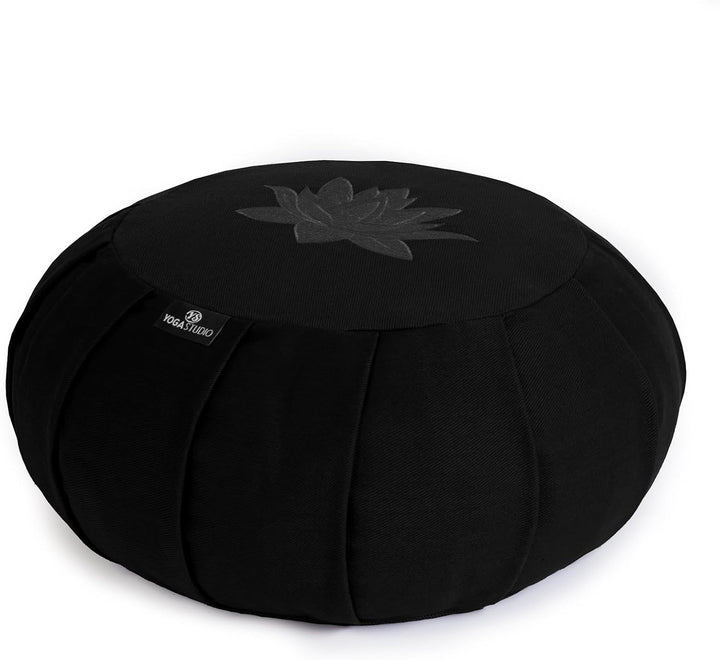 Yoga Studio YS/Zafu/Med/Cush/Black/Lot Meditationskissen, plissiert, rund, Buchweizen, Lotusblatt, S