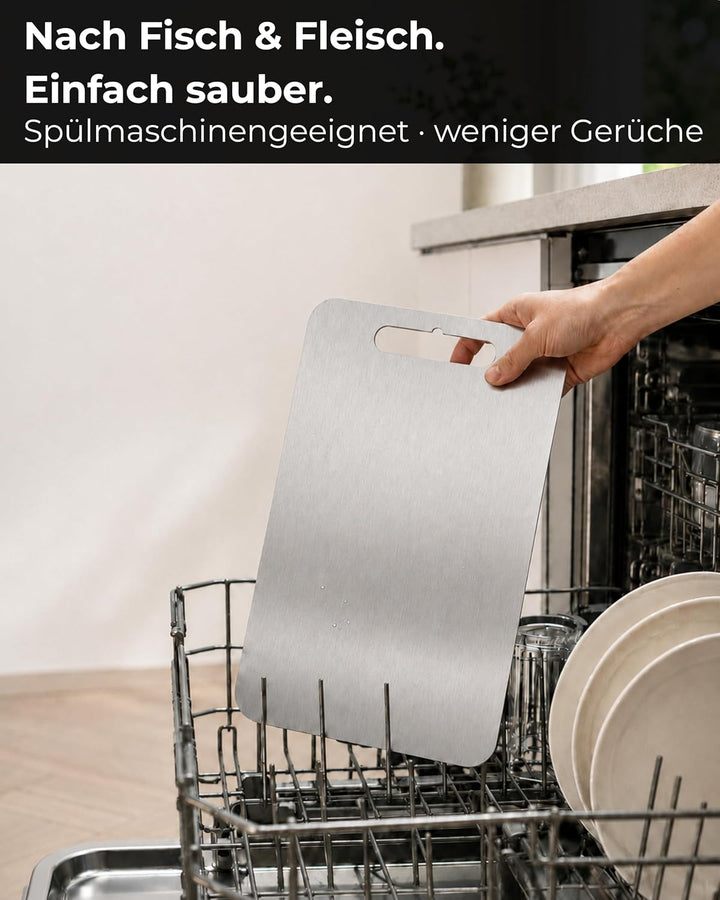Edelstahl Schneidebrett - Hygienisch, Spülmaschinengeeignet &amp; Rutschfest - Made in Germany - Gr. 40x