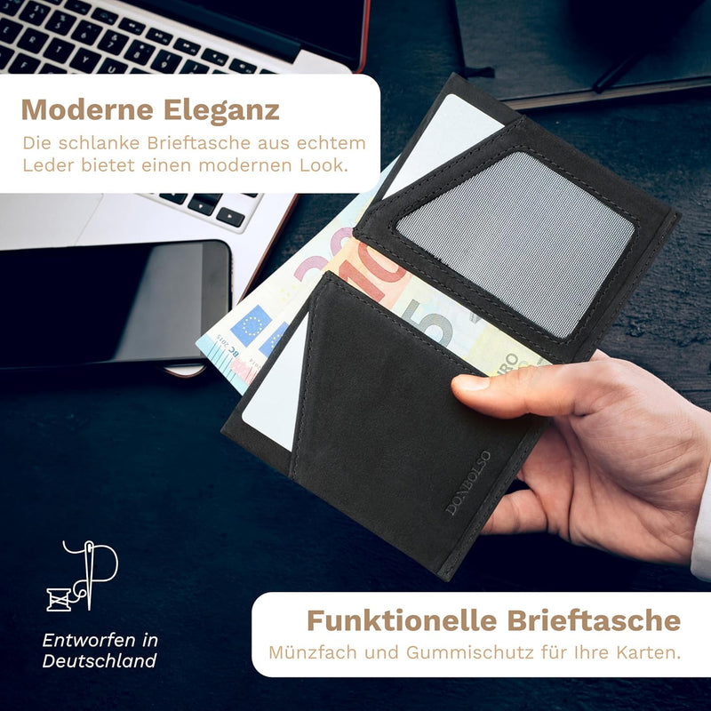 DONBOLSO Herren Leder Slim Wallet mit Münzfach - Herren Front Pocket Wallet - Minimalistische Brieft