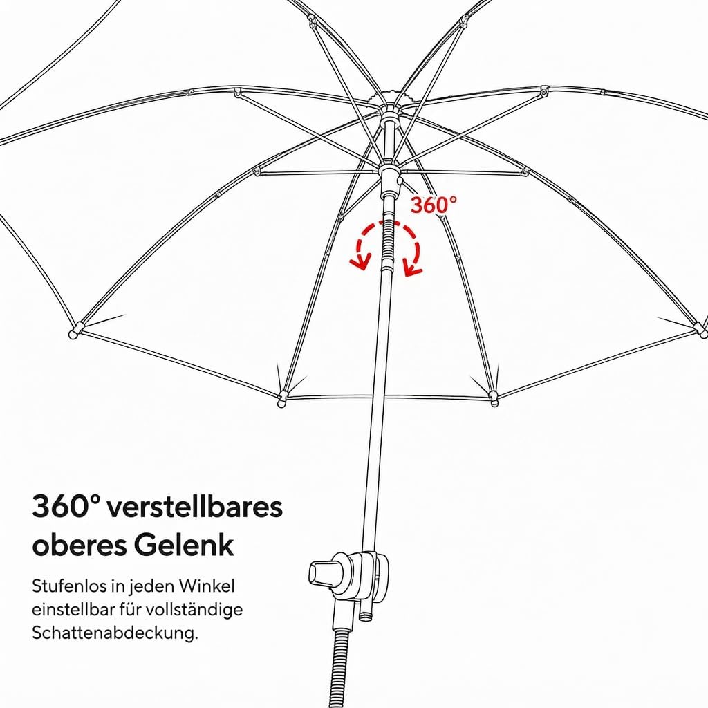 Kamera-Schirm mit Klemme, Sonnenschirm Kinderwagen UV Schutz UPF50+, Silber 65 cm Silver, 65 cm Silv