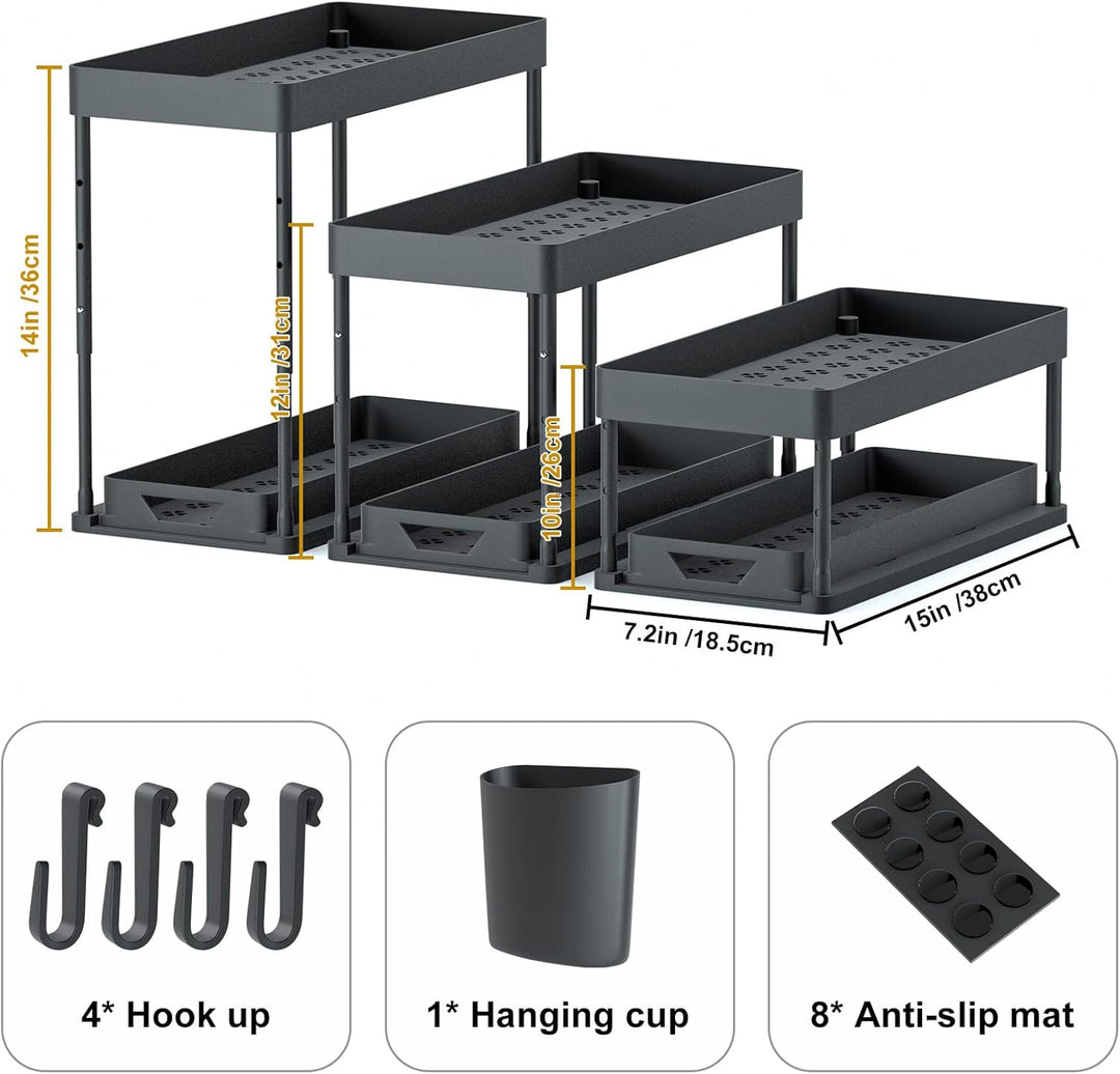 SKYSER Unter Waschbecken Regal Küche Organizer 2-stöckiger Schubladen-Organizer Anhebbares schrank o