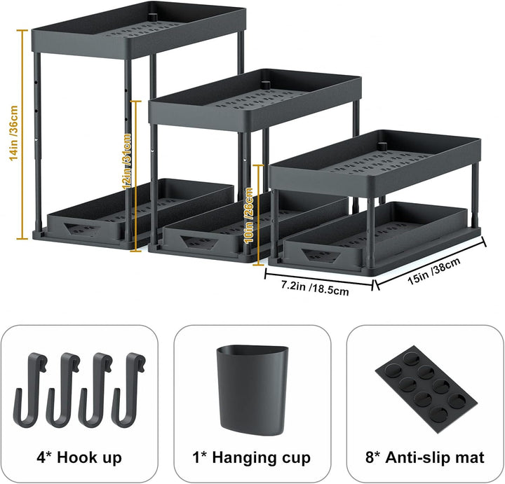 SKYSER Unter Waschbecken Regal Küche Organizer 2-stöckiger Schubladen-Organizer Anhebbares schrank o