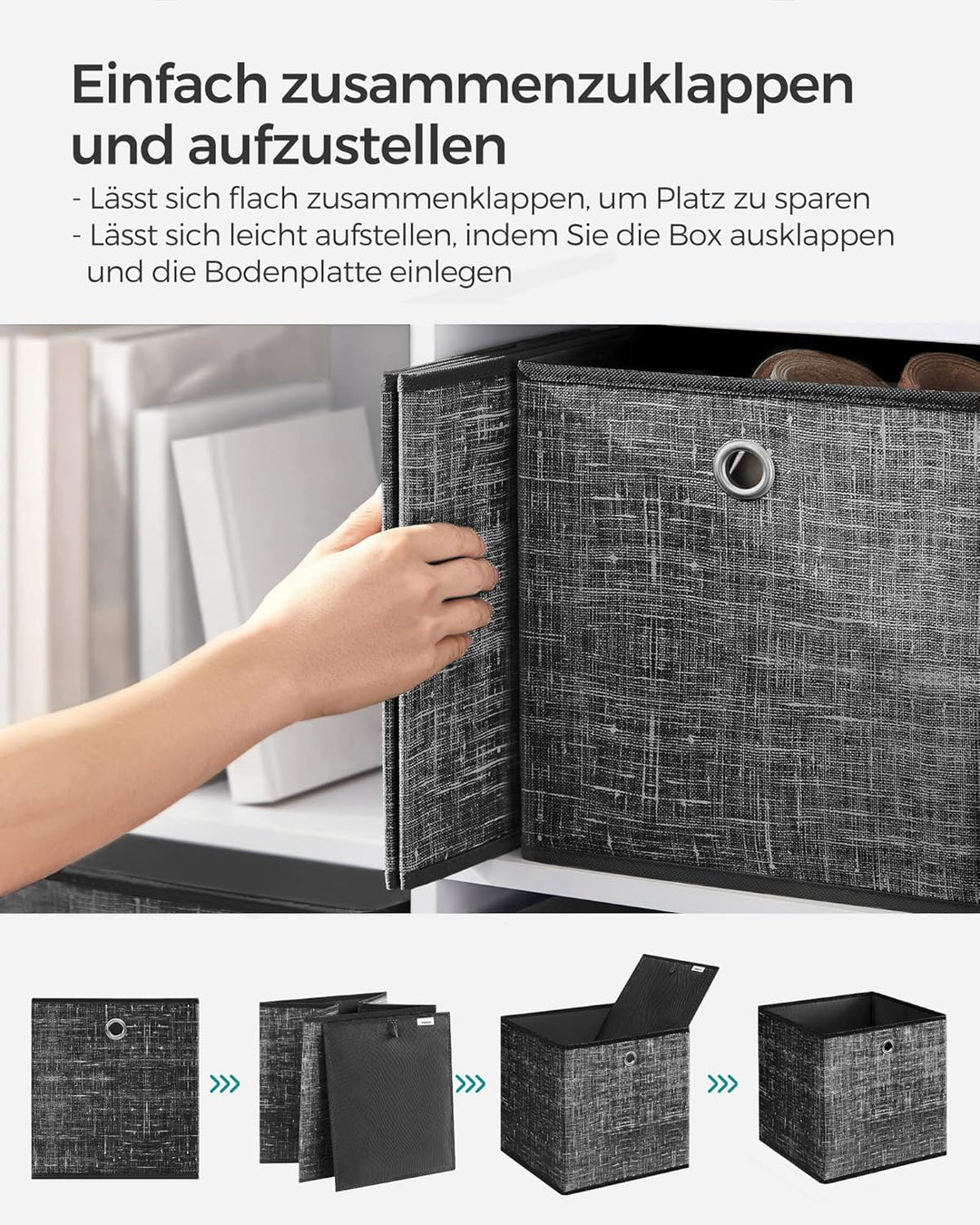 SONGMICS Aufbewahrungsbox, 6er Set, Ordnungsboxen aus Vliesstoff mit Griff, Boxen Aufbewahrung, 26 x