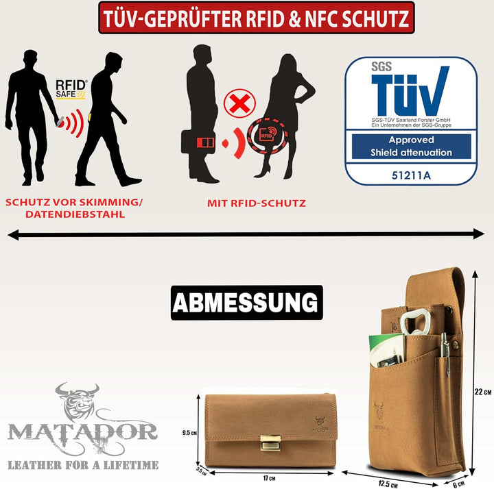 MATADOR Kellner Geldbörse Leder 'VICIO mit Kellnertasche Set | Kellnerportemonnaie Leder mit Kellner