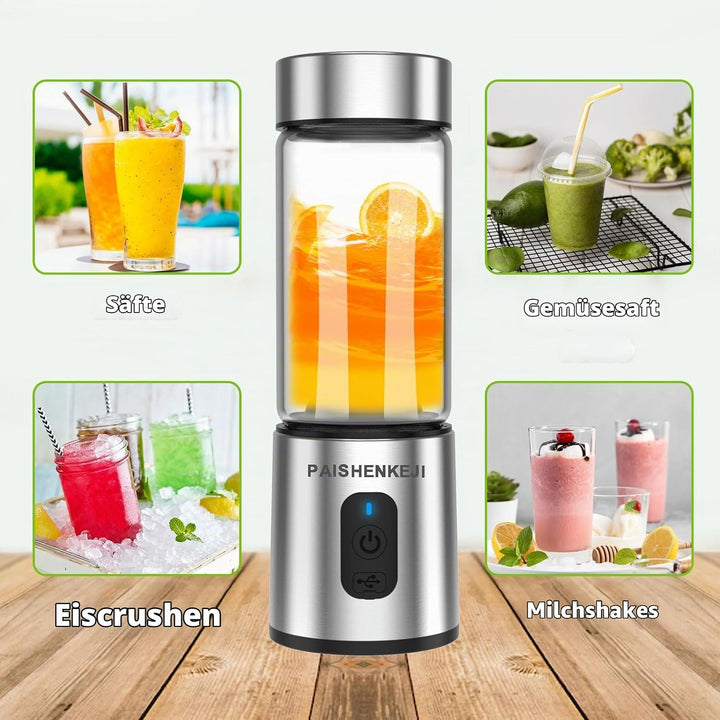 Glas Smoothie Maker Mini Mixer - Standmixer, Tragbarer Mini Blender, 400ml Smoothie Maker to go, USB