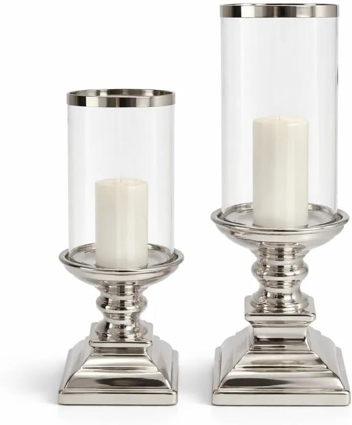 DRULINE Eckig Windlicht Kerzenständer Kerzenleuchter Kerzen Silber Keramik (2er Sparset), 2er Sparse
