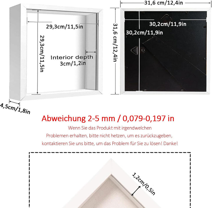 Bilderrahmen zum Befüllen, Objektrahmen Tiefer 3 cm, Tiefer Bilderrahmen zum Befüllen 30 x 30 cm, mi