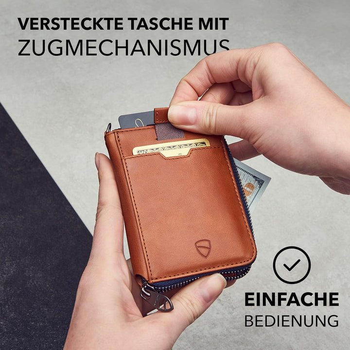 Vaultskin Notting Hill schlanke Brieftasche mit Reissverschluss und RFID Schutz. Geldbörse für Kredi