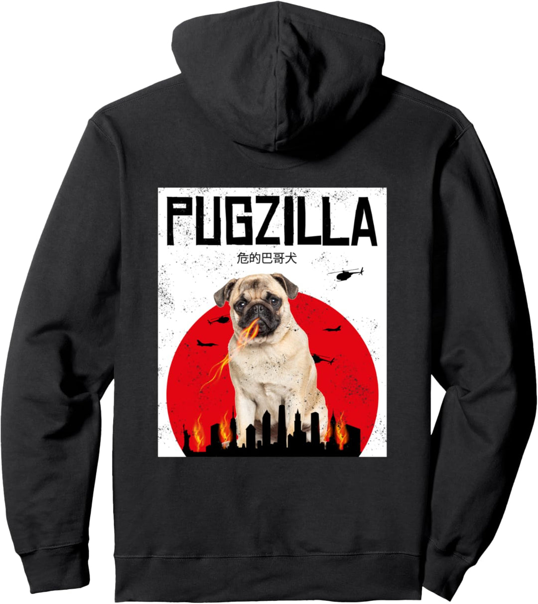 Lustiges Mops Hund Japan Retro Vintage Outfit Pugzilla Pullover Hoodie