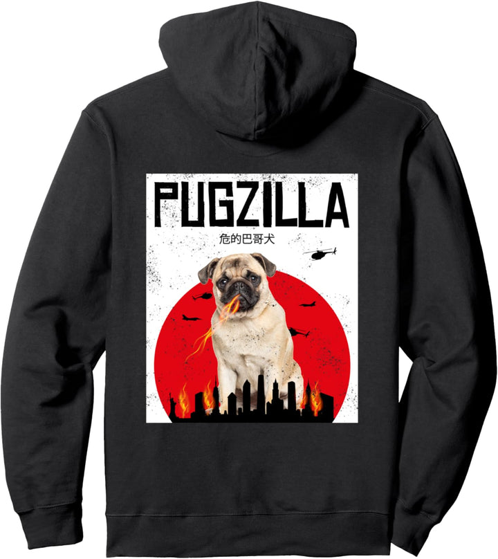 Lustiges Mops Hund Japan Retro Vintage Outfit Pugzilla Pullover Hoodie