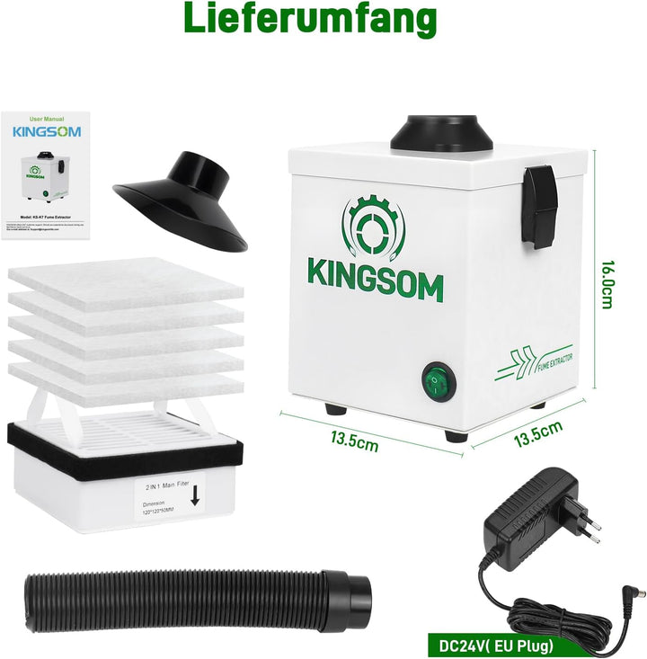 KINGSOM K7 Lötabsaugung mit 2-in-1-Aktivkohlefilter Rauchreinigung Starke Saugleistung Lötrauchabsau