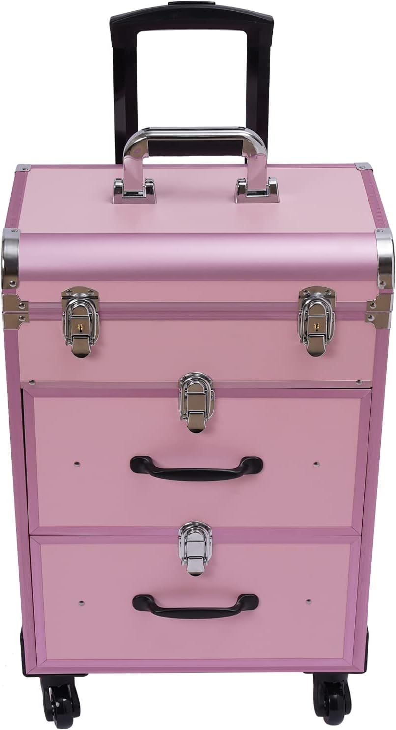 Kosmetikkoffer Trolley, Make Up Koffer Mit 2 Schubladen und 2 Schloss, Friseurkoffer Gross 36x23x58c