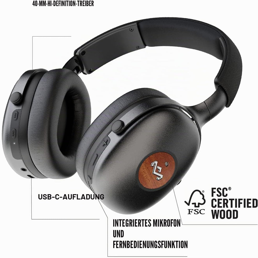 Marley House of Positive Vibration XL ANC Over Ear Noise Cancelling Kopfhörer kabellos Bluetooth - B