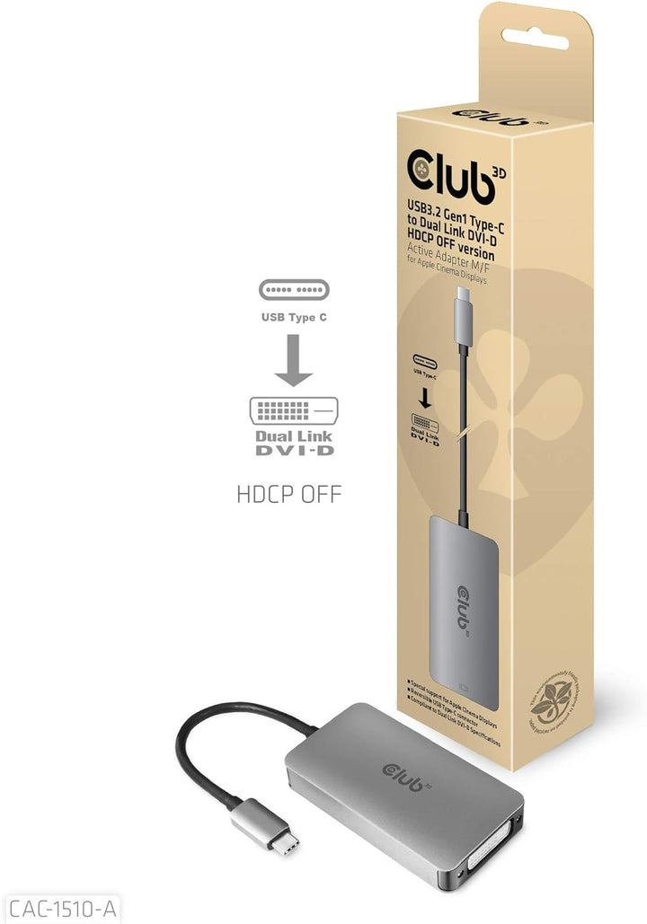 Club 3D 3D Gen1 Type-C auf Dual Link DVI-D HDCP Off Version Aktiver Adapter S/B für Apple Cinema Dis