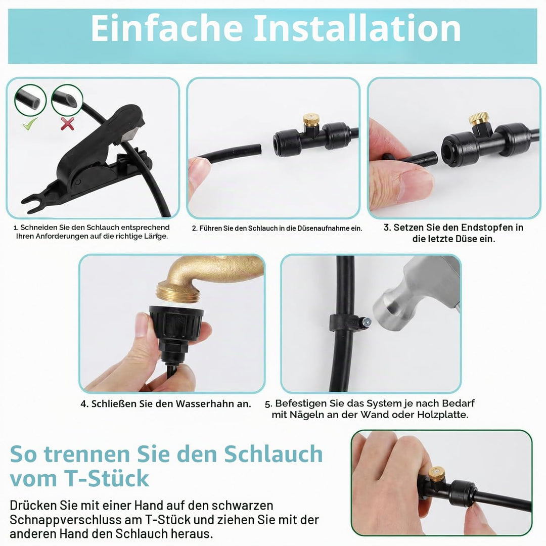 Tesmotor 18M Sprühnebel Kühlung Set, Outdoor Misting System mit 20 Messing Nebeldüsen, Nebelkühlung