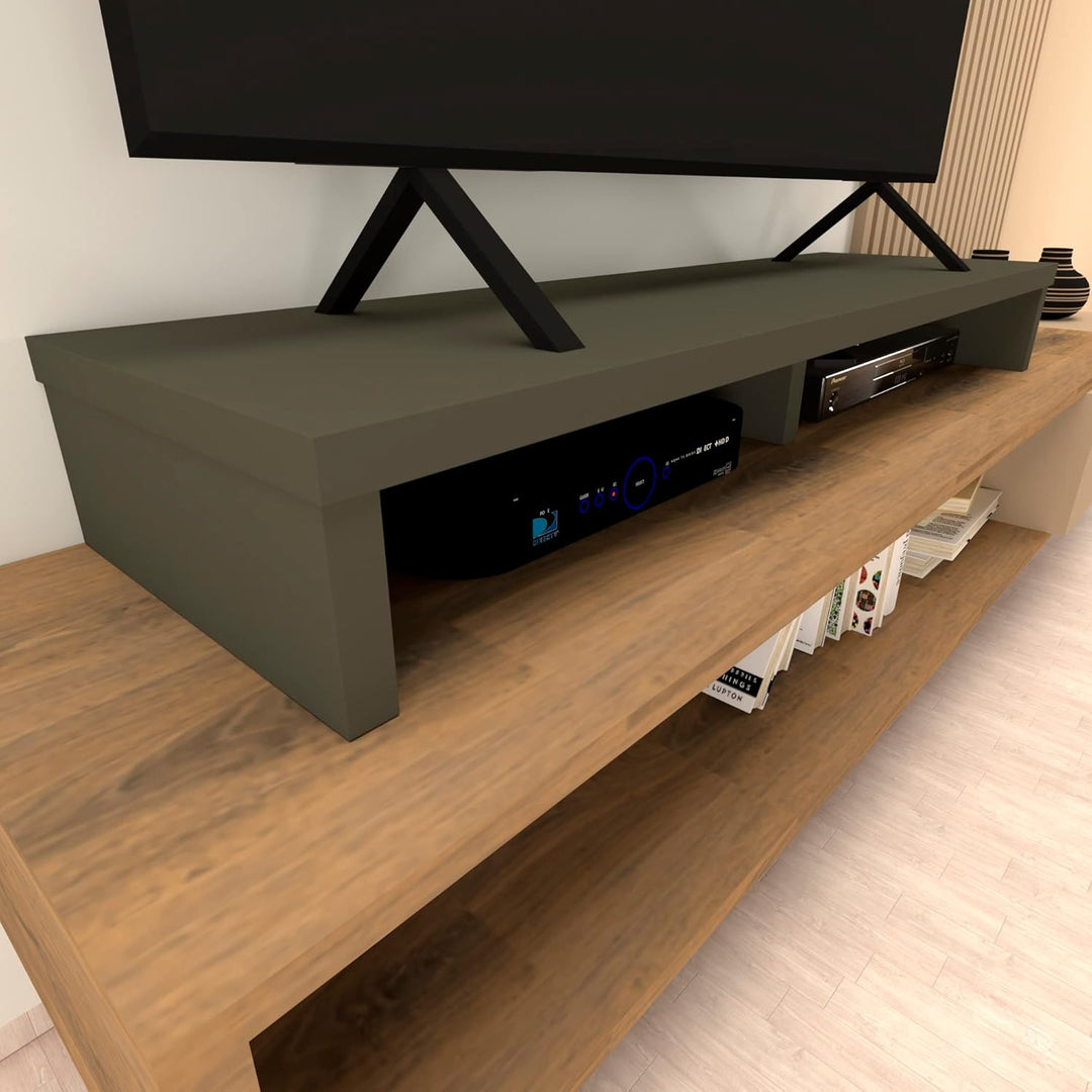 Henor Doppelter TV Riser aus Holz, 120 x 35 x 15 cm, Mattgraphit. Unterstützt +100 kg. 120x35x15 Gra
