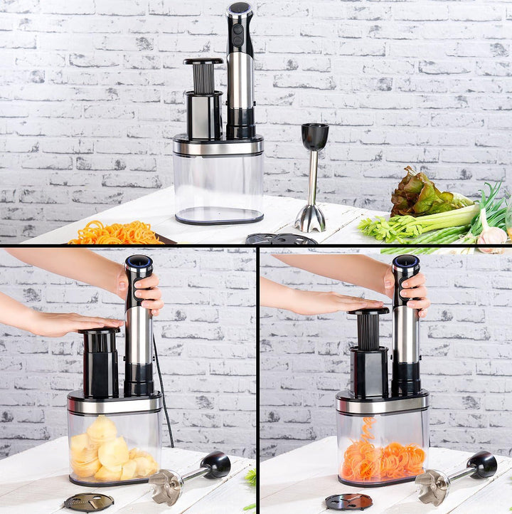 Rosenstein & Söhne Mixstab: Elektrischer 2in1-Stabmixer und Spiralschneider, 400 Watt, Edelstahl (Kü