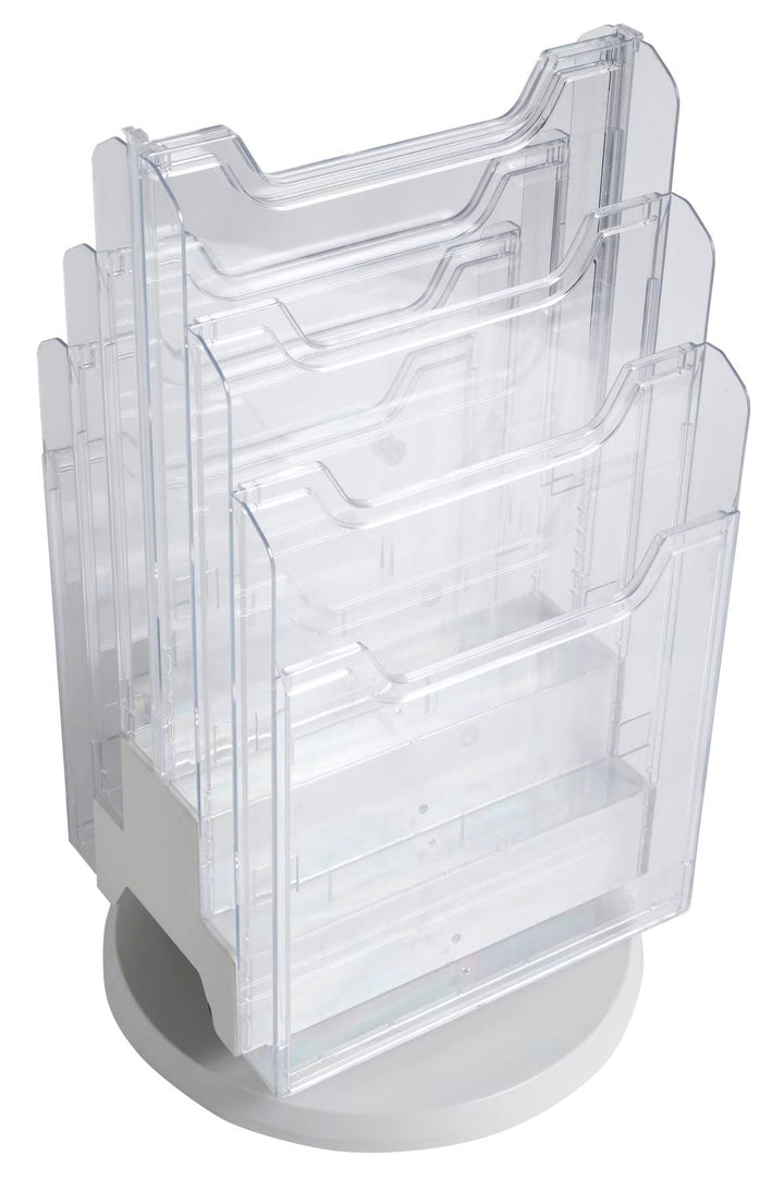Exacompta 60558D Tischprospektständer Desk-Tower (mit 6 Fächer A4 hoch) 1 Stück, lichtgrau/transpare