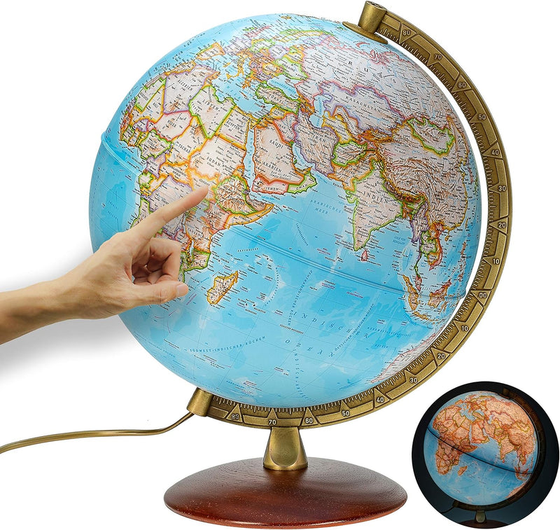 National Geographic - Leuchtglobus im klassischen Stil - 30cm Globus mit stabilem Standfuss und Meta