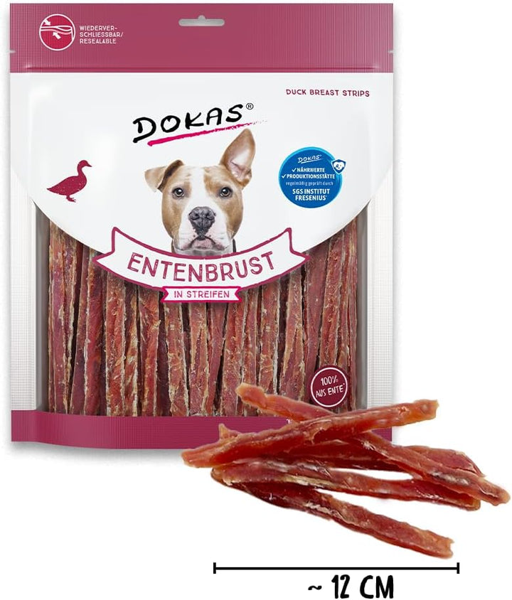 DOKAS Getreidefreier Premium Snack in Streifen für Hunde – Aus Entenbrustfilet, 500 g (6er Pack) Sin