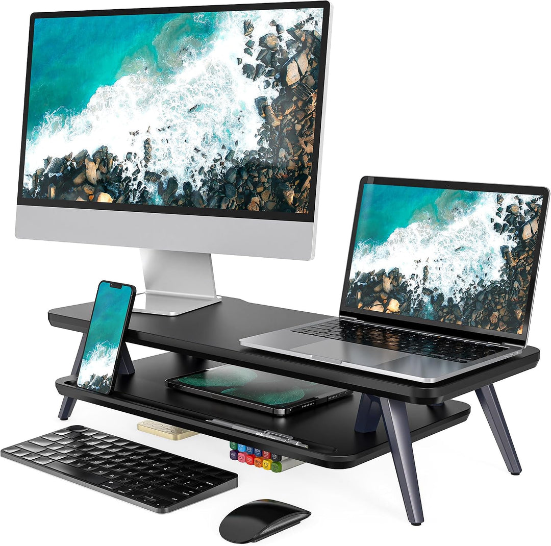 Fenge Monitorständer, Integrierte Mulde für Smartphone, Tablet, Stift, Monitor Stand aus Metall und